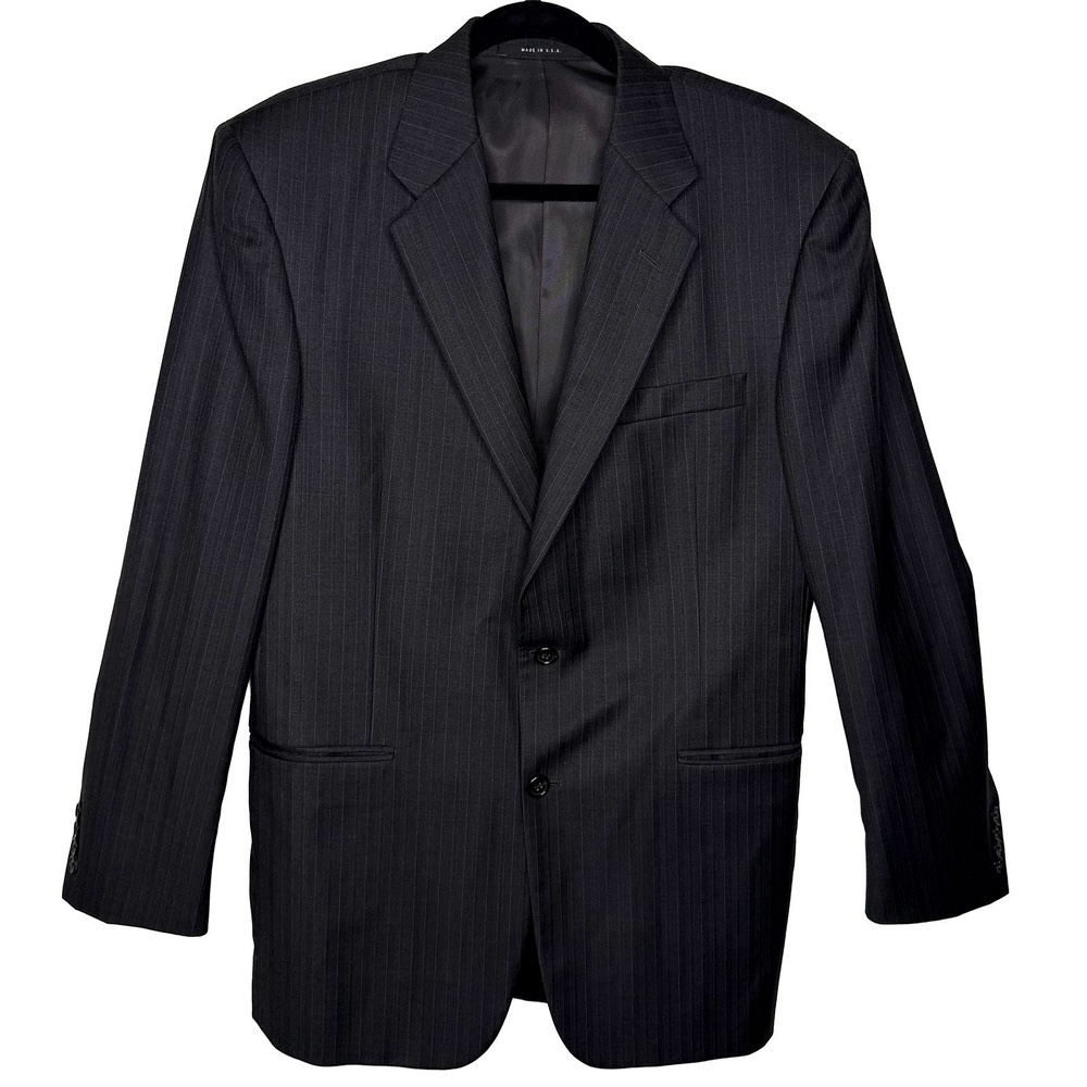 Hickey Freeman Collection Men's Black Wool Pinstripe 2 Button Blazer Jacket 44R.
